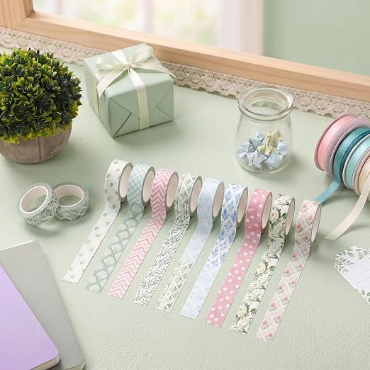 12 Rolls Floral Washi Tape Set,Watercolor,Garden | Watercolor Flowers Design for Scrapbook Journal DIY Craft School Supplies, 15 mm Vintage Decorative Masking Washi Tapes