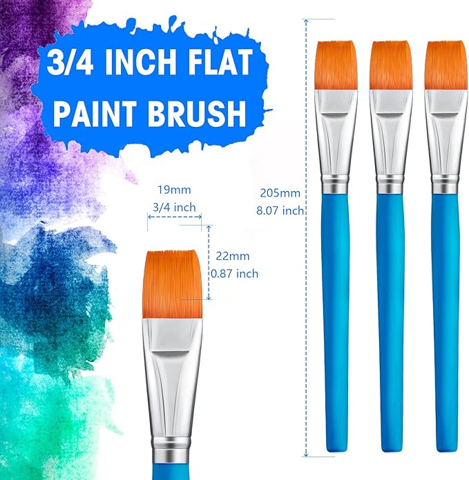 Zonon 10 Pcs 3/4 Inch Flat Paint Brushes Acrylic Painting Craft,Blue | Small Watercolor Detail Brushes for Canvas, Face Painting Craft Supplies, Works with Acrylic Oil, Bulk for Adult Artists