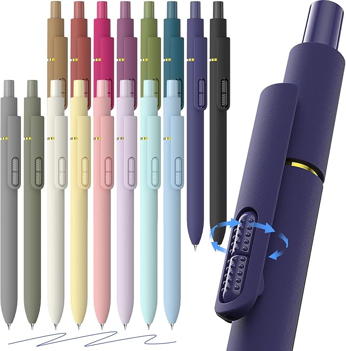 16 Pack Blue Gel Pens with Fidget, 0.7mm Blue Ink Quick-Drying