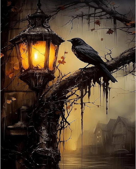 PHANTASYART Gothic Paint by Numbers Kit for Adults 16x20inch | Crow Paint by Number Adult, Raven Canvas Paint by Numbers for Adults, DIY Acrylic Painting Kit, Dark Academia Wall Art