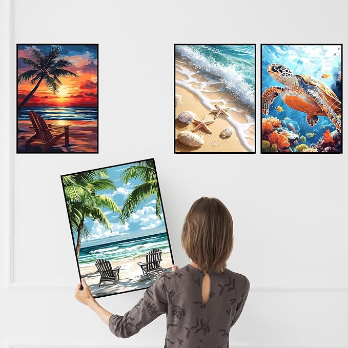 4 Pack Diamond Art Kits for Adults, Beach Diamond Painting Kits 12x16 Inch