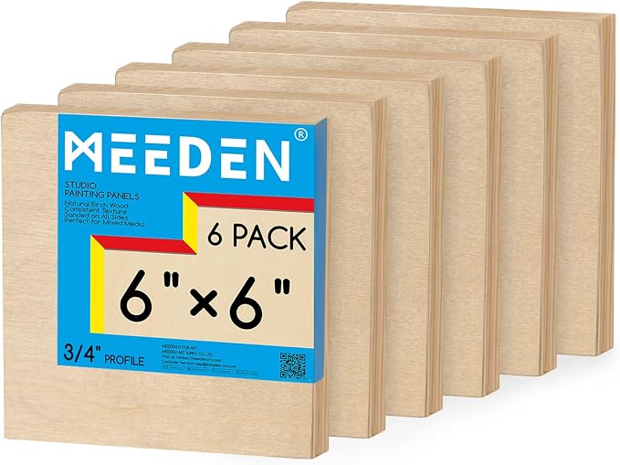 MEEDEN Unfinished Wood Canvas Board:6x6 Canvas Panel Pack of 6