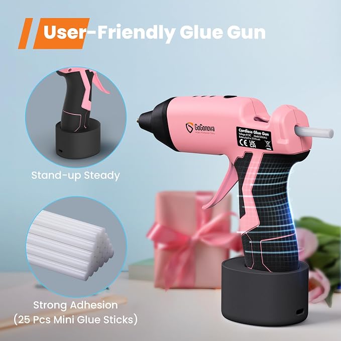 GoGonova Cordless Hot Glue Gun Kit, 2Ah Battery, Includes 25 Glue Sticks