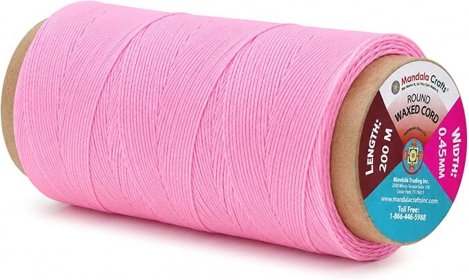Mandala Crafts 200M 0.45mm Pink Round Waxed Thread for Leather Sewing