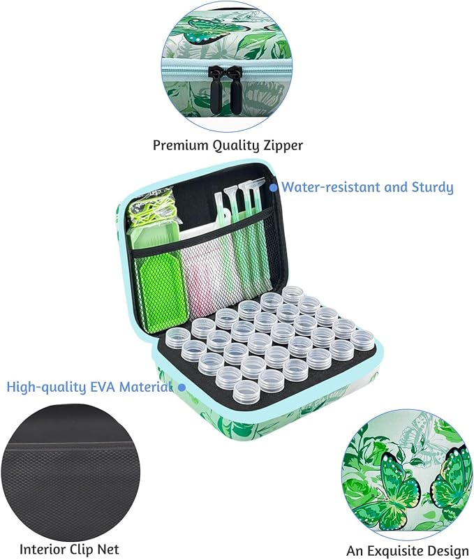 30 Slot Diamond Painting Storage Containers | Green 30-slot storage box with tools & accessories for diamond art