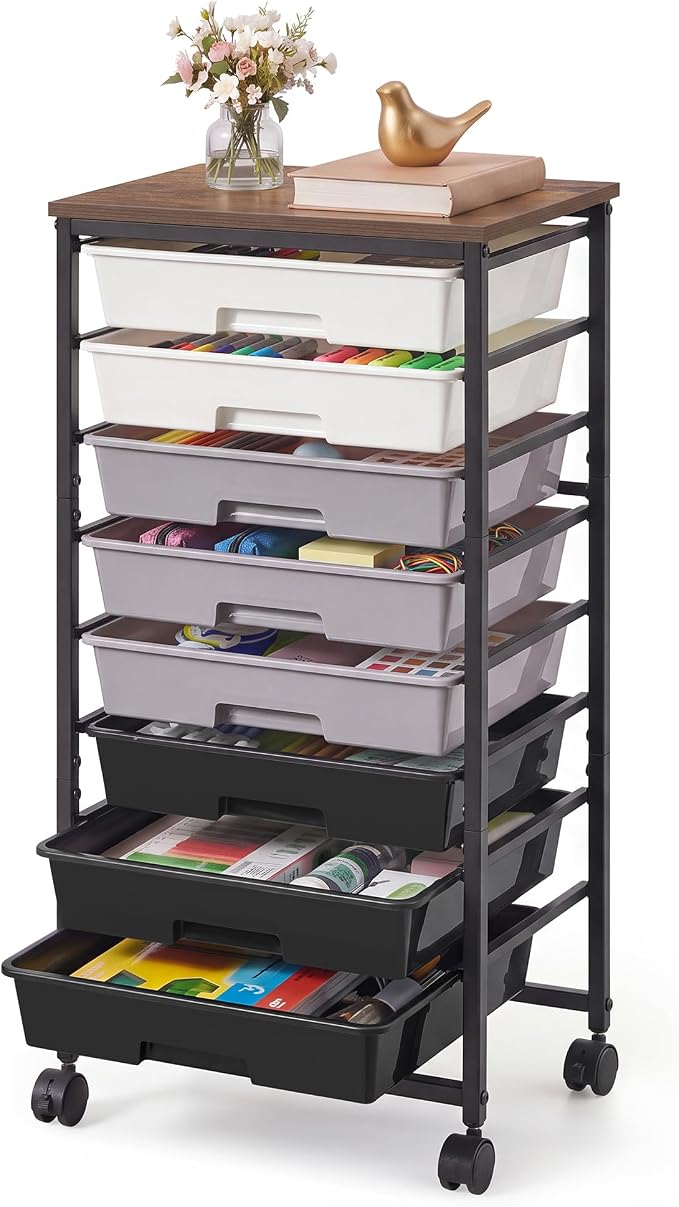 VASAGLE Rolling Cart with Drawers, Craft Organizers and Storage, Black