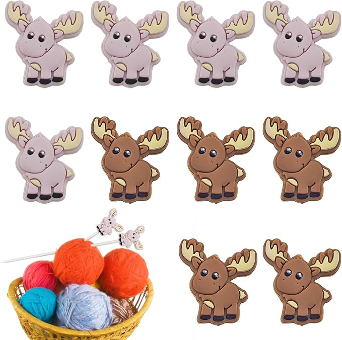 10 Pack Colorful Deer Knitting Needle Stoppers Knitting Needles Point Protectors Silicone Needle Point Protectors Knitting Accessories and Supplies Knitting Tools