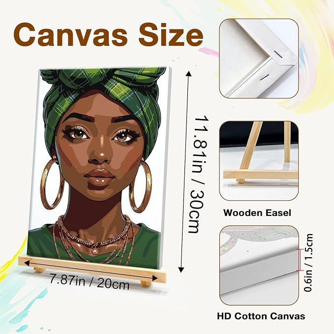 HeeBenor 4 Pack Black Women Paint by Numbers Kit for Adults Framed Canvas