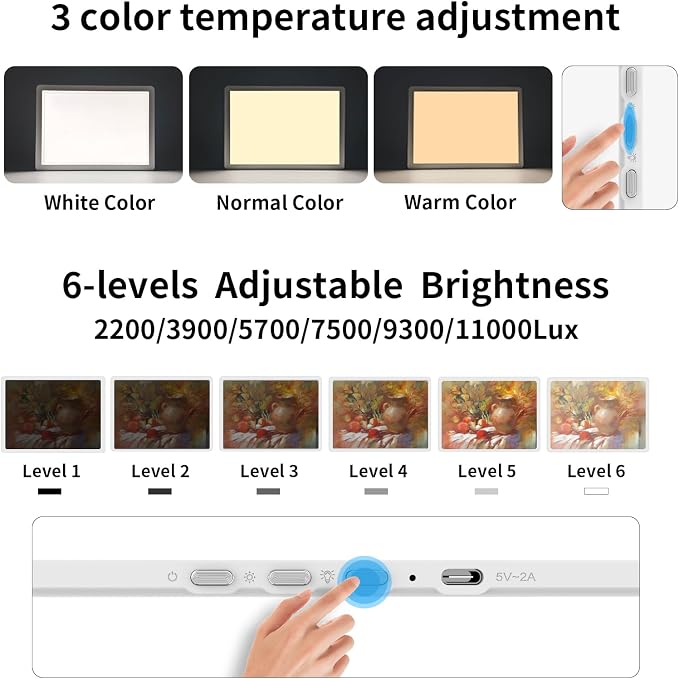 TOHETO A4 Light Board for Diamond Painting, Super Bright Magnetic Light Pad with Side Buttons, Lightbox for Tracing and Drawing, Corded Light Table for Sketching, Animation, Weeding Vinyl (White)