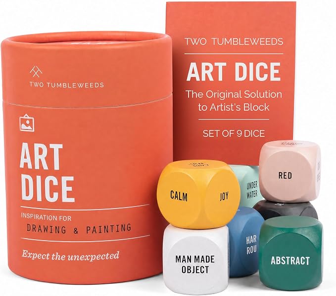 Two Tumbleweeds Art Dice - Drawing & Painting Prompts, Set of 9 dice | The solution to artist's block – Roll to decide what to draw or paint – Fun, Unique Gift for Artists of All Levels