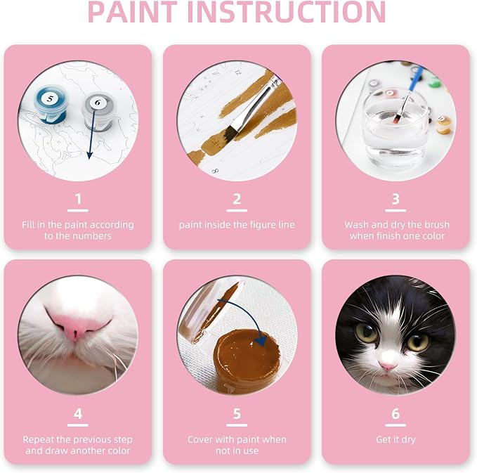 Ginkko Paint by Numbers Kit for Adults Beginner & Kids Ages 8-12 with Wooden Frame Easy Acrylic on Canvas 8x12 inch with Paints and Brushes, Cat Flower (Include Framed)