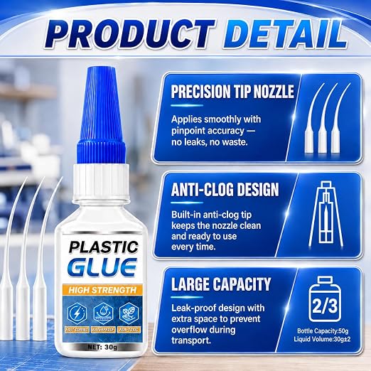 Plastic Glue for Models & Miniatures, 30g Instant CA Adhesive with Precision Applicator, Strong Model Glue for PLA, ABS, PVC, Acrylic & 3D Print Repairs