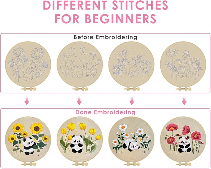 TINDTOP Embroidery Kit for Adult, Panda Embroidery Practice Kits