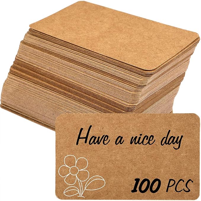 Nettbe 100pcs 3.54"x2" Blank Kraft Paper Business Card, Words Message Notes paper Tags, Mini Craft Cardboard Festival gifts