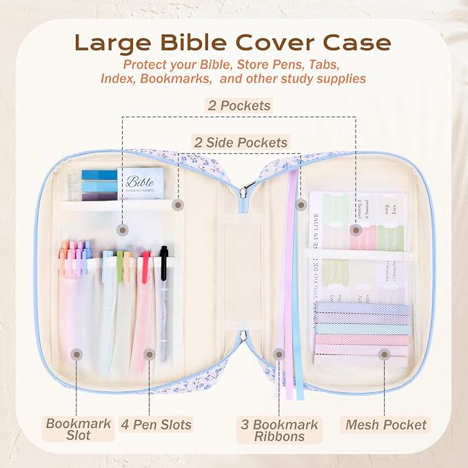 XKDOUS Bible Cover Case for Women Bible Bag Journaling Kit w/Study Supplies