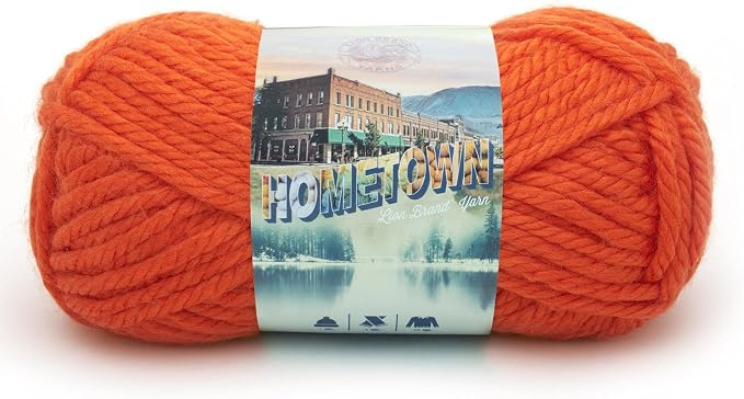 Lion Brand Yarn Hometown Yarn, Super-Bulky Yarn for Knitting, Crocheting, and Crafting, 1 Pack, Syracuse Orange | Super Bulky Acrylic Fiber for Warm Crochet Blankets, Knit Winter Hats, Chunky Cardigans, Soft Scarves, Weaving