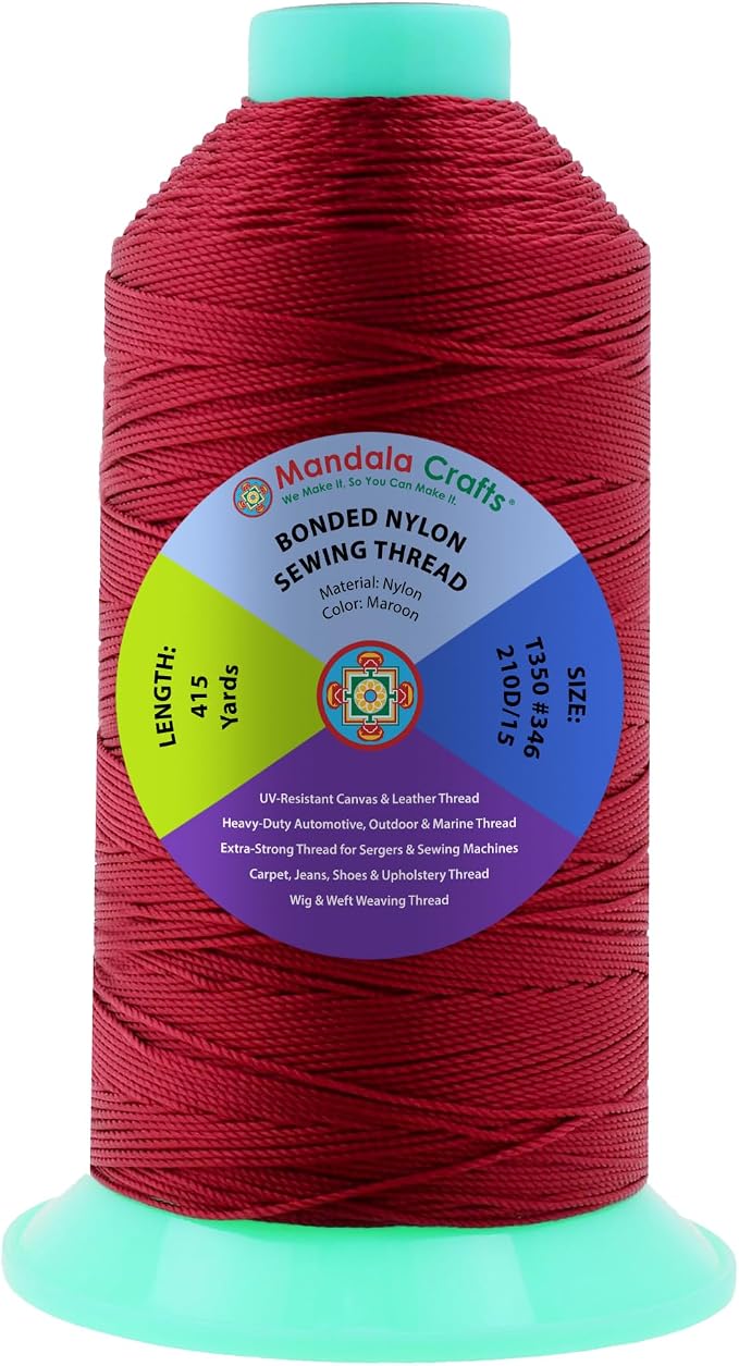 Mandala Crafts Size 346 210D T350 Maroon Bonded Nylon Thread, 415 YDs