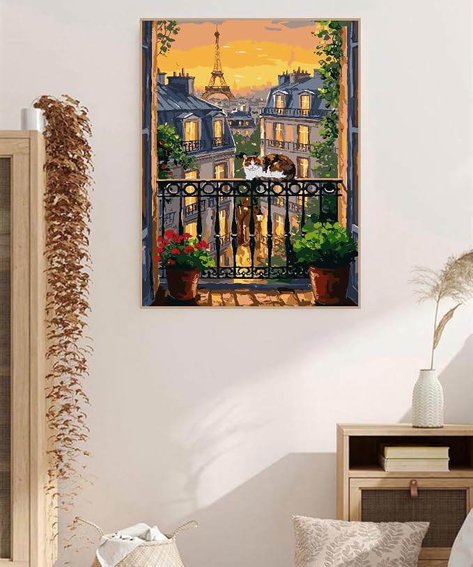 ZRIZQ Paint by Numbers Kit for Adults Beginner,City Scape,16x20 | Full set with wooden brushes,rolled canvas,rich paints.Calming activity.Beginner friendly.Just open and paint.