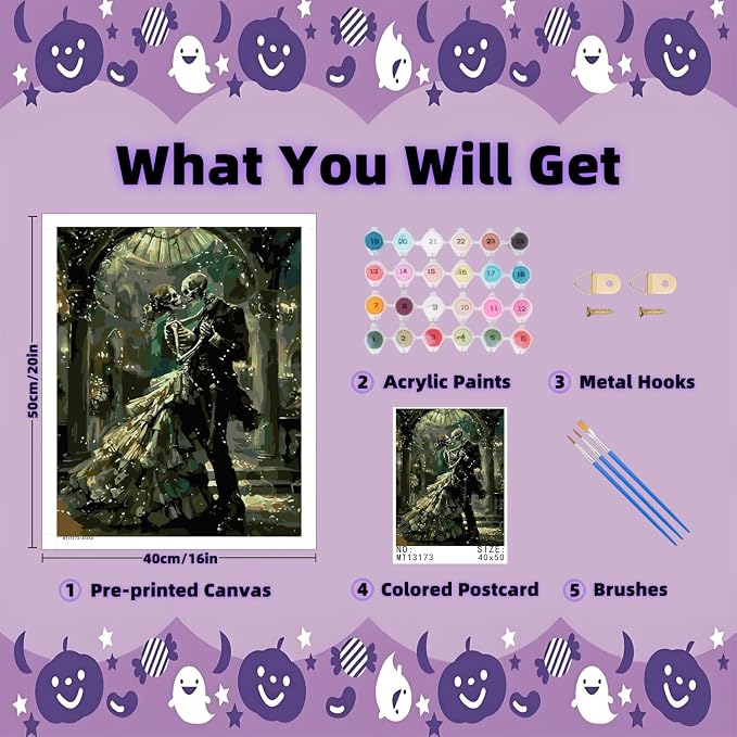 askkqtx Skull Paint by Numbers Kit for Adults Unframed 16x20 Inch