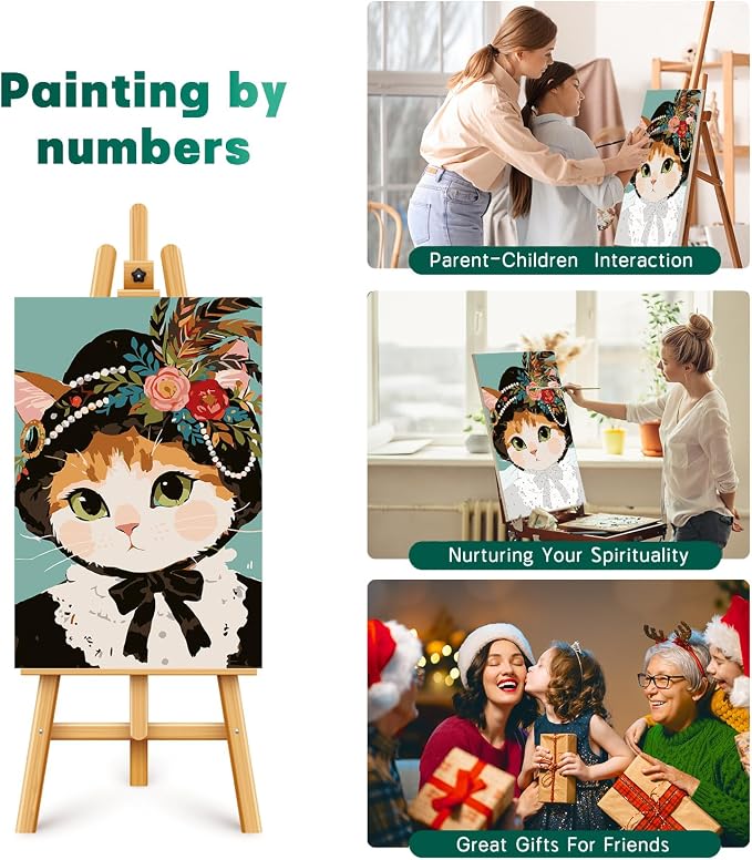 Framed Paint by Numbers Kit for Adults Beginner & Kids Ages 8-12, Funny Cat Adult Paint by Number Kits on Canvas with Frame, DIY Acrylic Number Painting for Adults for Home Decor Gift 8 x 12 Inch