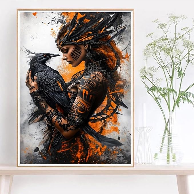 NZNANCHU DIY Paint by Numbers for Adults,Tribal Woman Painting by Number Kits on Canvas,Color by Numbers for Beginner,Gifts Decor for Home Wall Room (Eagle)