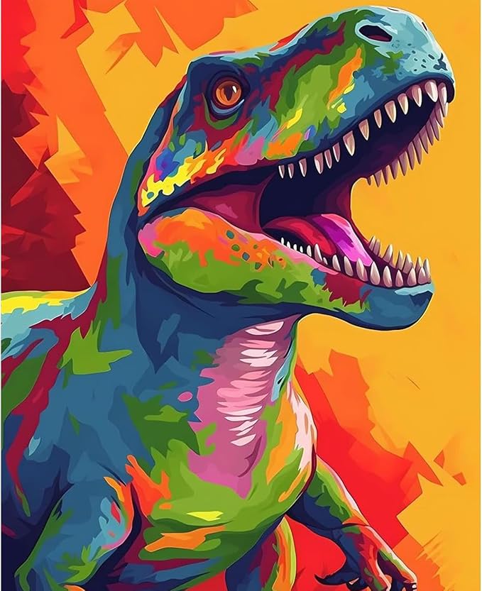 Artunion Colorful Dinosaur Paint by Numbers for Adults Beginner, Animal Paint by Number Kits, DIY Oil Painting Paint by Number Kits on Canvas Arts Craft for Home Wall Decor 16x20 Inch