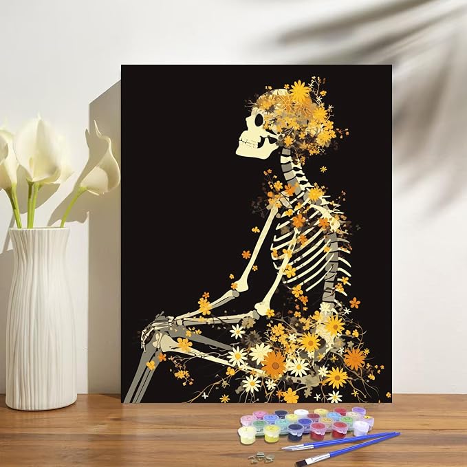 obterie Skull Paint by Numbers Kit for Adults Beginner Flowers Oil Painting Kit Adult Paint by Number Kits on Canvas DIY Painting for Beginners Art by Numbers for Gifts Home Wall Decor 16x20 Inch