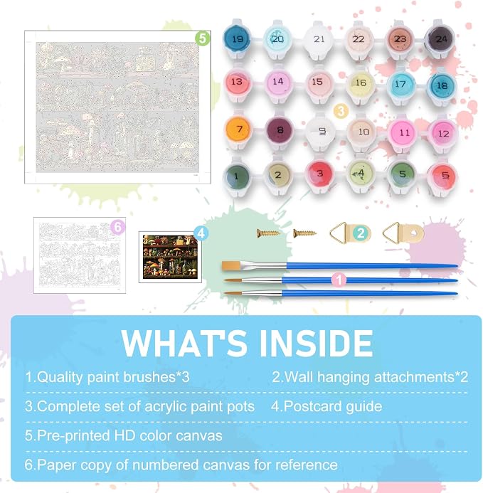 Paint by Numbers Kit for Adults, Mushroom DIY Acrylic Canvas Painting Set | 16x20 Inch, Shelf Number Painting Craft Kit for Adults Beginners, Home Wall Decor, Stress Relief Relaxing Hobby Gift