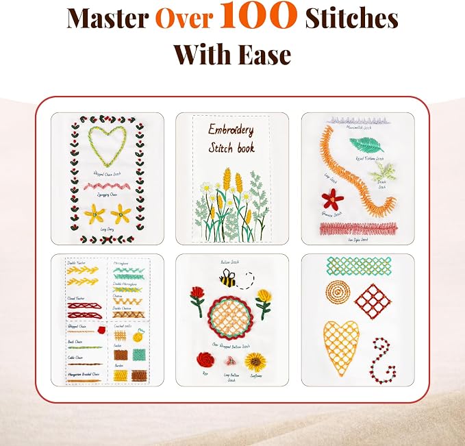 CYANFOUR 2026 New Embroidery Stitch Book Kit for Adults Beginners | Step-by-Step Guide and Video, Includes Multiple Accessories, Gift for Craft Lovers