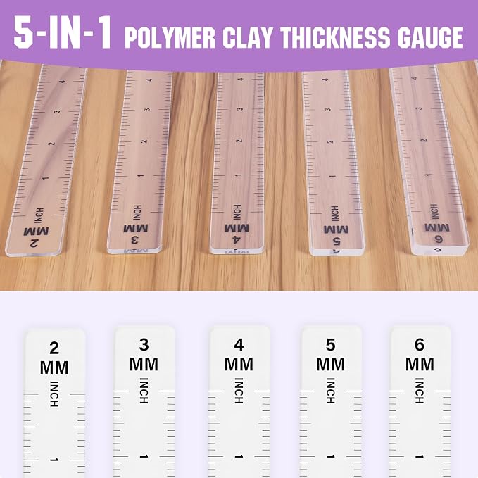 WECLAYER Polymer Clay Depth Guide Set – 5 Sizes (2–6mm),10 Pcs Acrylic Thickness Rolling Gauges with Scale & Storage Box,for Earring Making,Slab Rolling & Clay Crafting Tools