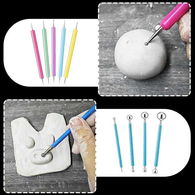 EIGTWEN 100ml Air Dry Clay Glaze and 29pcs Clay Tools Kit, Gloss Varnish | Gloss Glaze, Waterproof,Prevents Clay Scratches & Wear, Air Dry Clay Tool,Dotting Tools,Ball Tools,Carving Tools,Shaper Tools