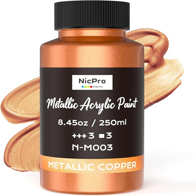 Nicpro Metallic Copper Acrylic Paint, 8.45oz/250ml Large Copper Leaf Paint | Non Toxic, Non Fading Craft Paints for Metal, Wood, Clay, Fabric, Canvas, Furniture, Handcrafts, Art Supplies