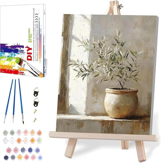 WUDWL Paint by Numbers Kit for Adults Framed Canvas, with Wooden Easel