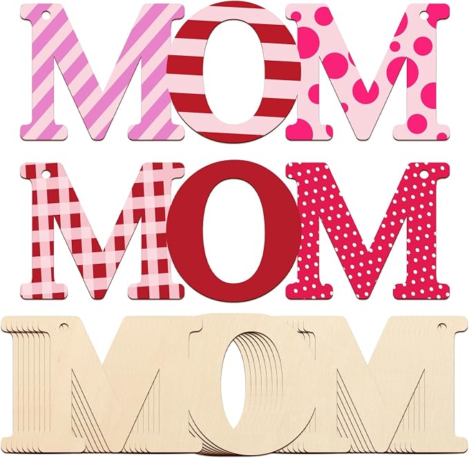 Wooden MOM Letter Ornaments to Paint 7 Inch, Large Size Mothers Day Wooden Cutout DIY Blank Unfinished Wood Discs Mother's Gifts Ornament for Crafts Hanging Decorations(10PCS)