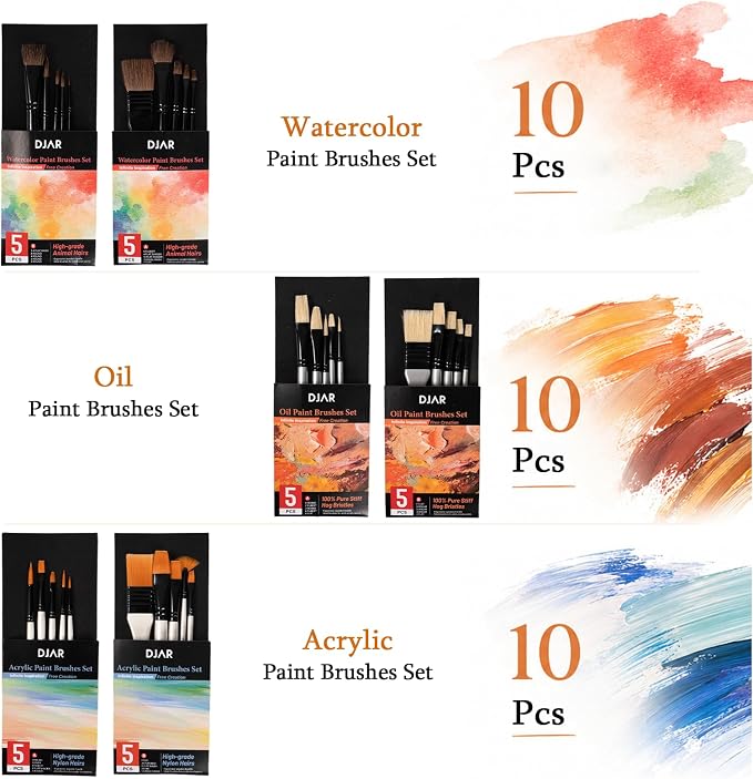 DJAR 174 Pcs All-in-One Art Painting Set with Beech Wood Easel | Complete Professional Artist Supply Kit with 48 Acrylic, 24 Oil & 24 Watercolor Paints for Adults, Teens, and Beginners