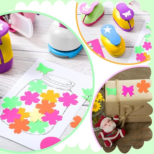 CHENGU Hole Punches 6 Shapes with Cardstock for Kids,Fresh Style,1 Inch
