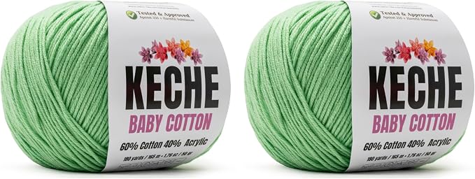 Keche Baby Cotton, 60% Cotton 40% Acrylic Yarn, Soft Cotton Yarn for Crochet and Knitting, Amigurumi Yarn 4 Skeins/Balls [1.76 Oz (50g) / 180 Yrds (165m)] x 2 Mint Green