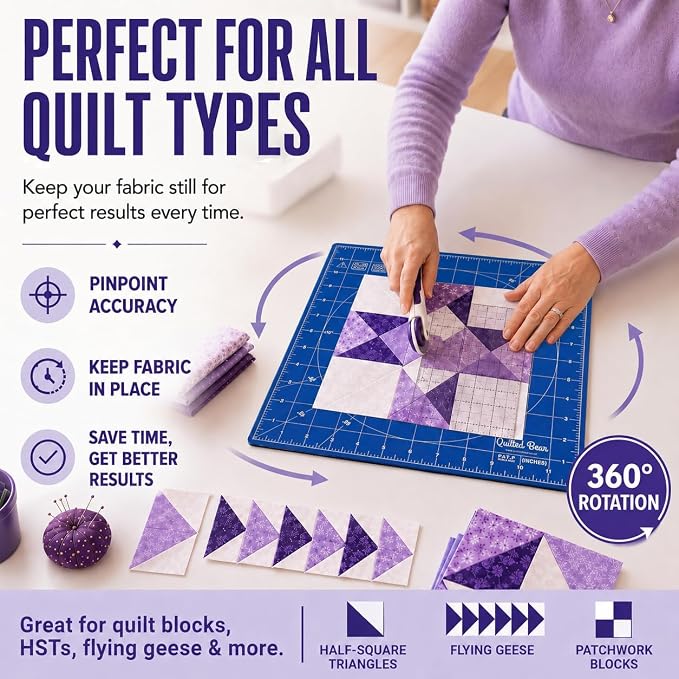 The Quilted Bear 12" x 12" Rotating Self-Healing Cutting Mat, Blue