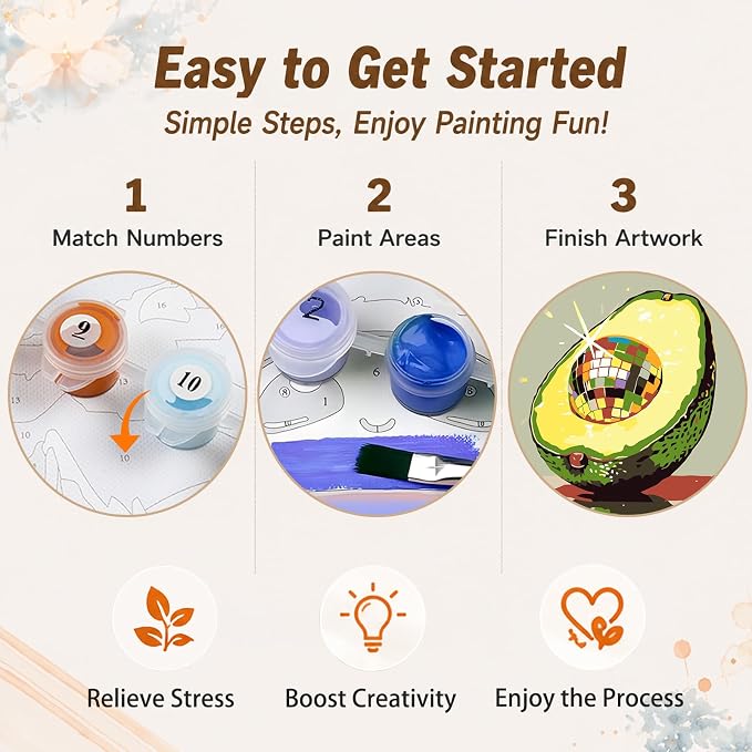 AUKELHJ 4 Pack Framed Paint by Numbers Kit for Adults, Fruit, 8x8 inch
