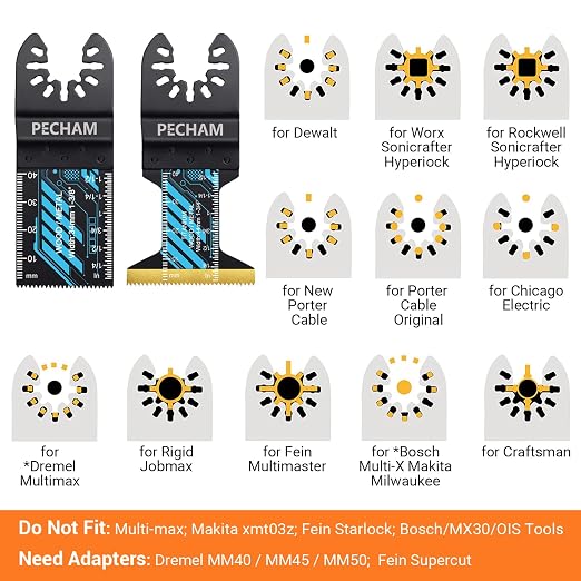Oscillating Saw Blades, PECHAM 45PCS Professional Universal Titanium Multitool Blades for Wood Plastics Metal Quick Release Multi Tool Kits Fit Rockwell Ridgid Ryobi Milwaukee Chicago Craftsman