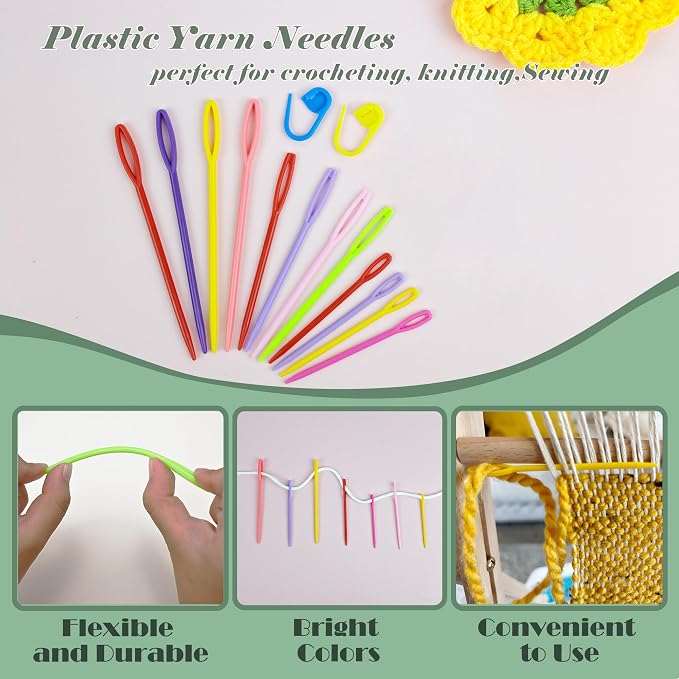 DeliaVo 100Pcs Stitch Markers for Crocheting and 9Pcs Yarn Needles Kit
