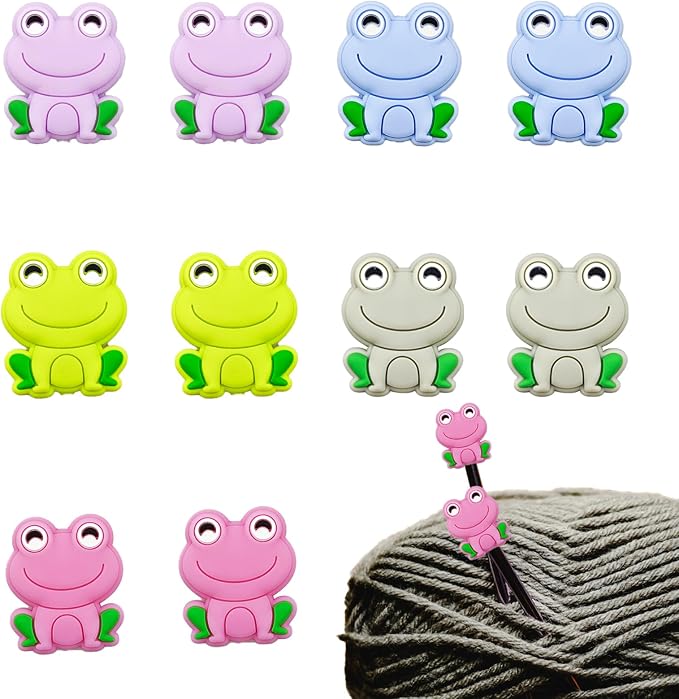 10 Pack Colorful Frog Knitting Needle Stoppers Knitting Needles Point Protectors Silicone Needle Point Protectors Knitting Accessories and Supplies Knitting Tools