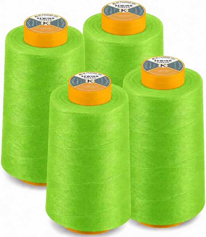AK TRADING CO. 4-Pack NEON Green All Purpose Sewing Thread Cones (6000 Yards Each) of High Tensile Polyester Thread Spools for Sewing, Quilting, Serger Machines,Overlock, Merrow & Hand Embroidery