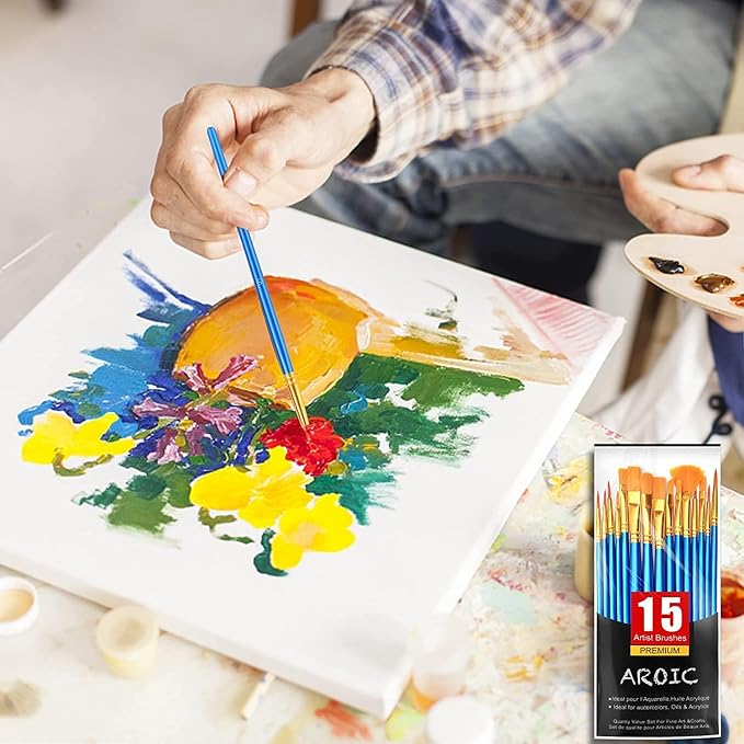 AROIC Acrylic Paint Brush Set, 100 Packs / 1500Pcs Nylon Hair Paint Brushes | All Purpose Oil Watercolor Face Body Rock Painting Artist, Small Painting Brush Kits for Kids Adult Drawing