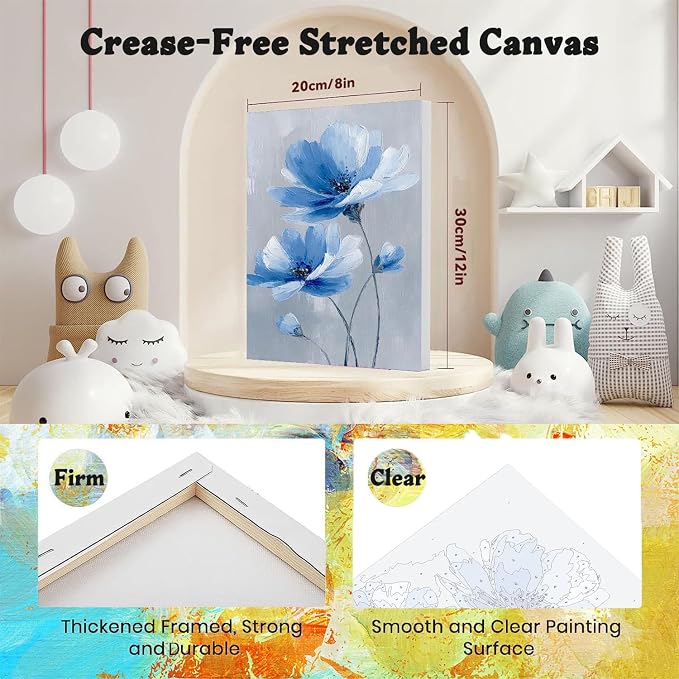 4 Pack Flower Paint by Numbers for Adults with Framed Canvas - Wooden Easel | Easy Flower Paint by Number for Beginners, Flowers Acrylic Oil Painting on Canvas with Brushes for Home Wall Decor 8x12 inch