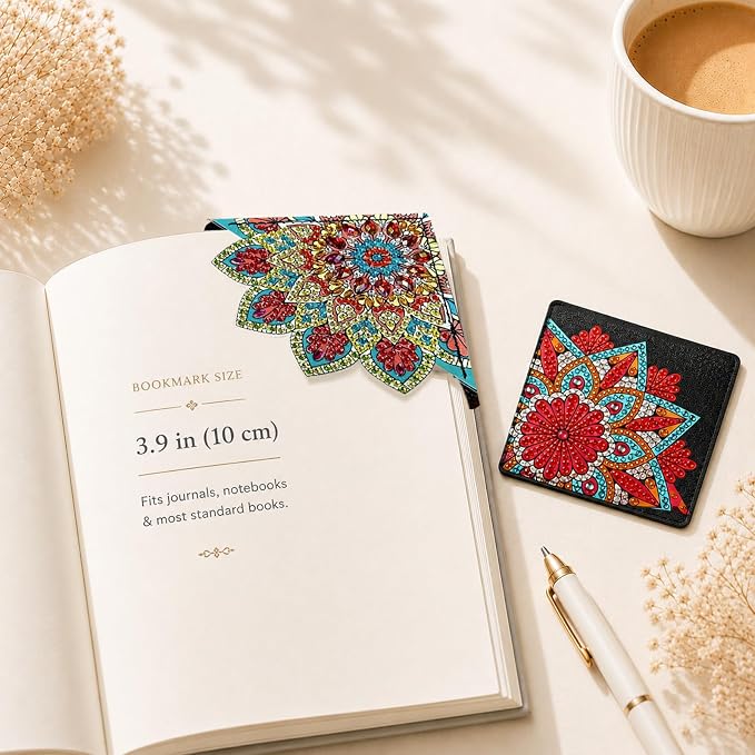 8 PC Diamond Art Corner Bookmarks Kit for Adult Gem Craft Christmas Women | DIY Gem Leather Bookmark Small Paint by Dots Bookmarkers Mandala Flower Black Lotus