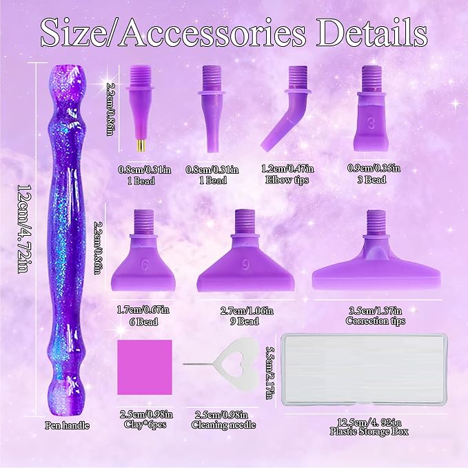 ZYNYXY 16PCS Ergonomic Diamond Art Pens Kits, Resin Diamond Painting Pen with Multifunctional Plastic Screw Thread Tips for 5D Diamond Painting (Starry Purple A)