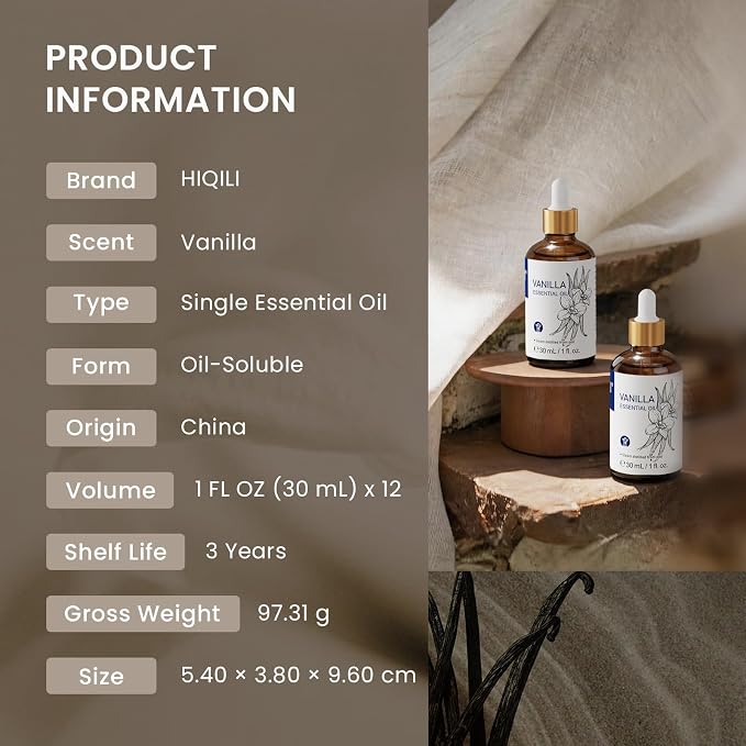 HIQILI Vanilla Essential Oil Set, Value Pack for Family, Business Supply