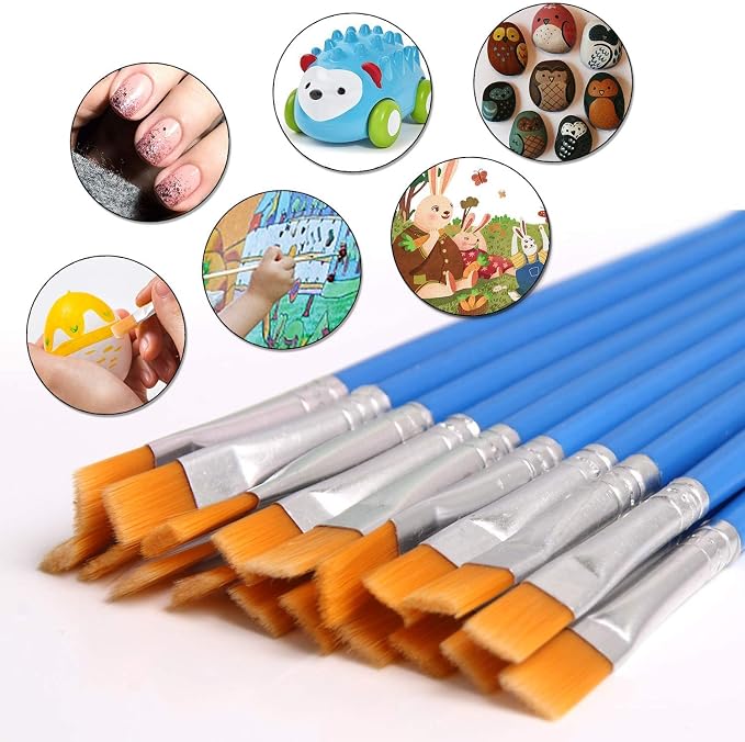 DECYOOL 60 Pcs Flat Paint Brushes Bulk, Small Paint Brush Set for Painting | Shed-Free Nylon Bristles, Art Crafts School Projects, Versatile for Watercolor Oil Gouache Acrylic Painting