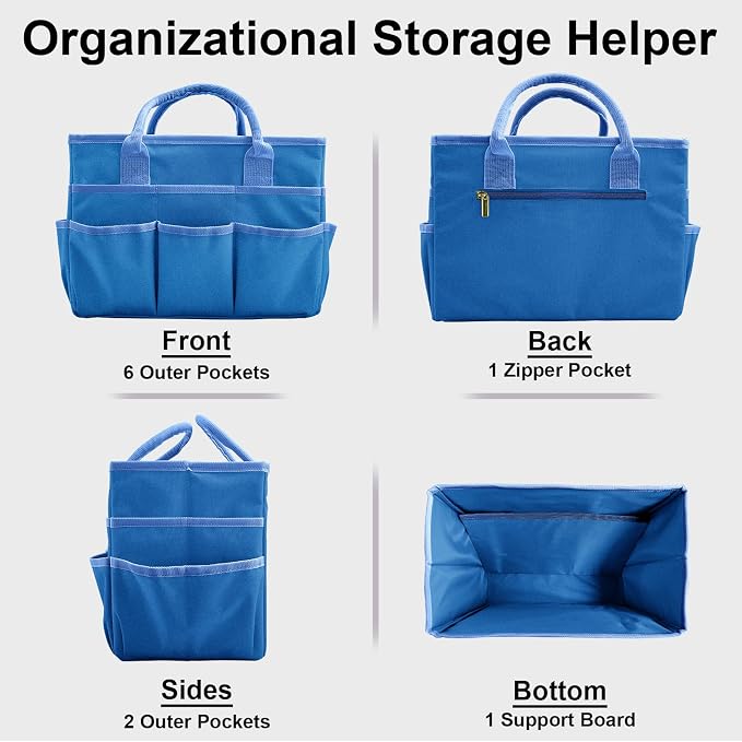 Cupohus Craft Organizer Bag, Blue Art Supply Tote with Multiple Pockets